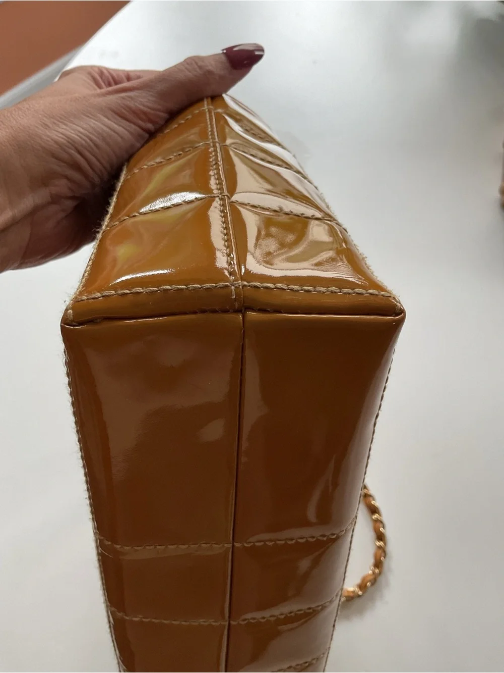 CHANEL Quilted Patent Leather Shoulder Bag
